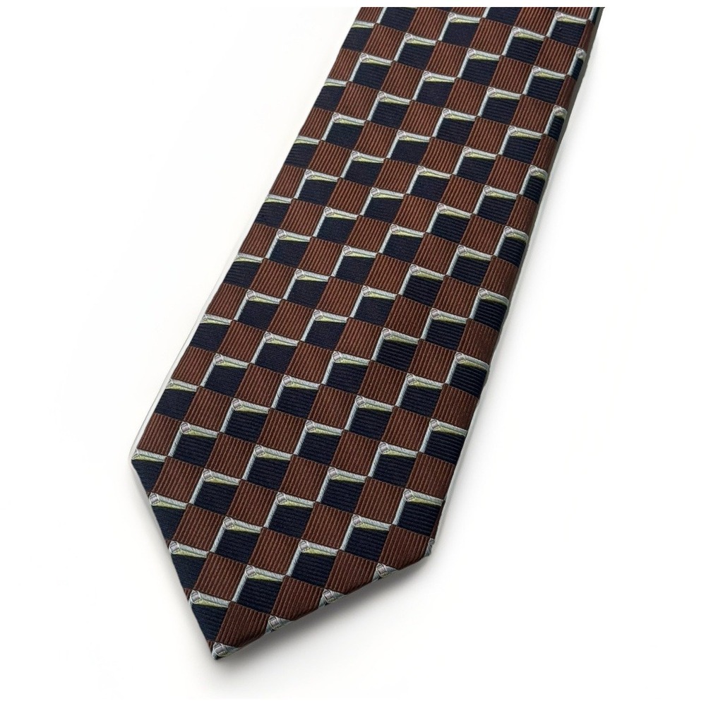 Bachrach‎ Mens Silk Tie Geometric Multicolored Square Pattern 4" Wide